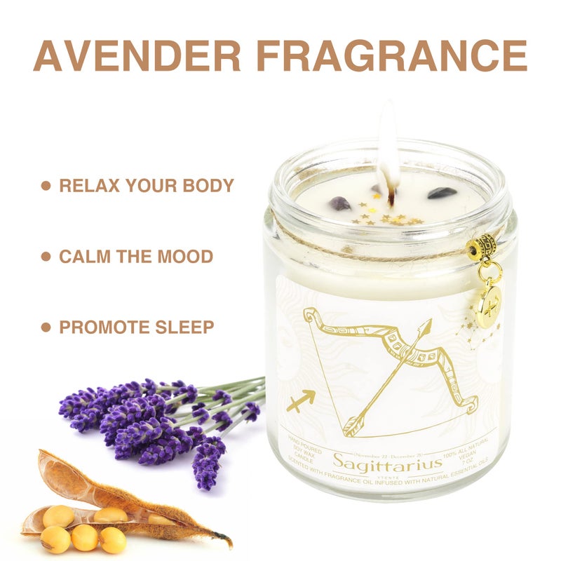 YTENTE Sagittarius Zodiac Sign Candles Gift  Zodiac Sign Crystals Candles Jar  Astrology Lavender Scented Soy Stones Candles Best Friends Gifts for Women Men Sister Brother Funny Birthday Gift - Image 4